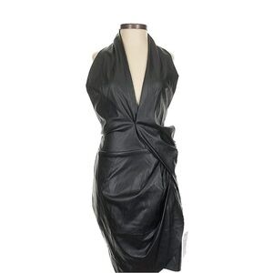 ASOS Design- Black Faux Leather Draped Halter Dress- size 4